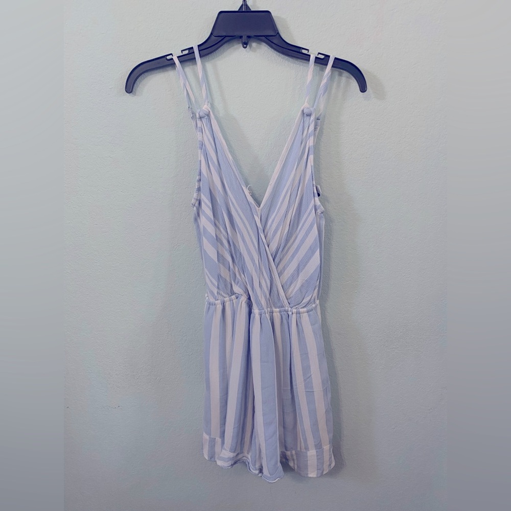 American Eagle Outfitters blue and white surplice romper